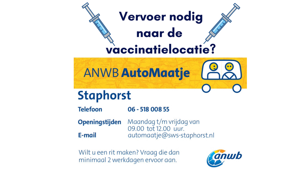 Vervoer naar vaccinatielocatie met ANWB Automaatje Vervoer naar vaccinatielocatie met ANWB Automaatje