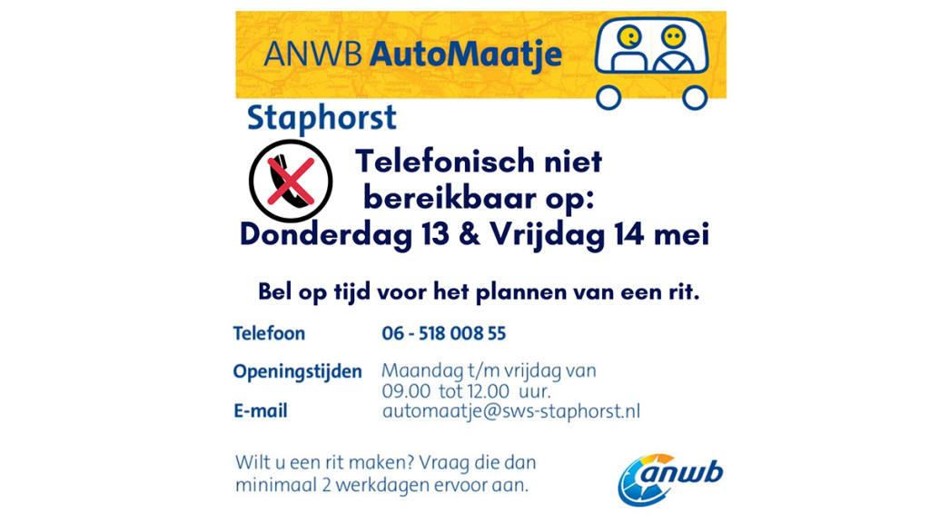 ANWB AutoMaatje Staphorst niet bereikbaar ANWB AutoMaatje Staphorst niet bereikbaar