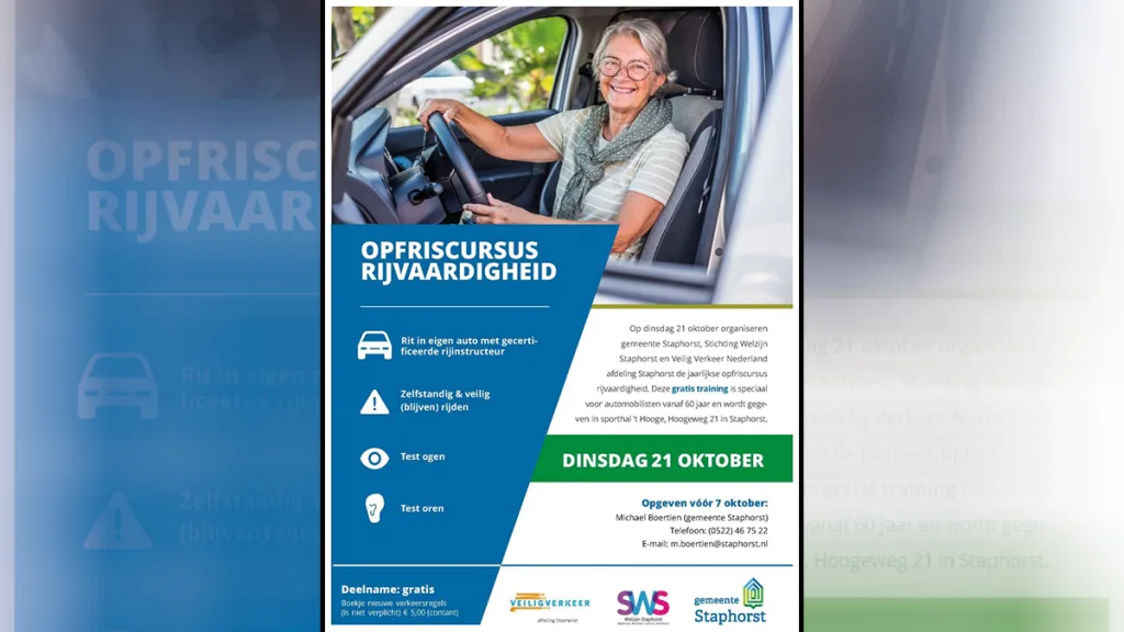 Gratis Opfriscursus Rijvaardigheid voor 60-plussers in Staphorst