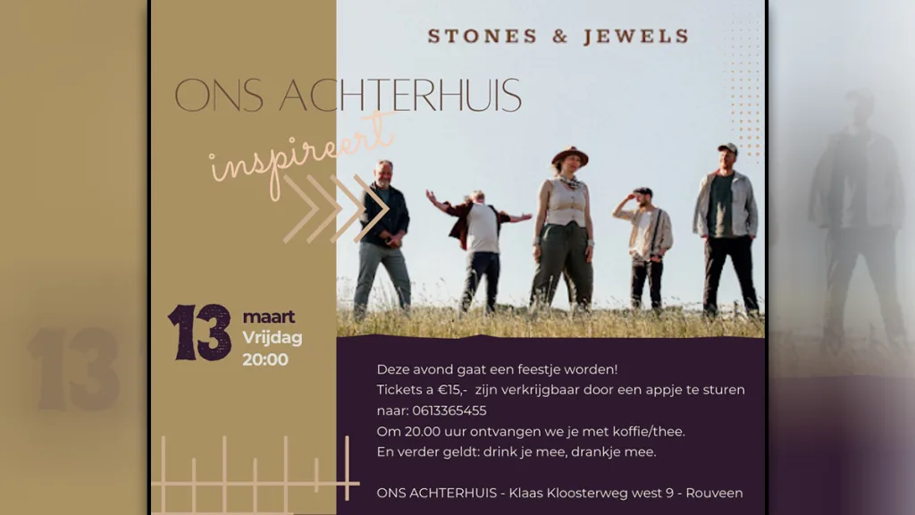 Stones &amp; Jewels live in Rouveen: Intiem concert op 13 maart