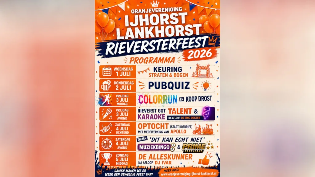 Rieversterfeest 2026: Programma vol actie en muziek onthuld